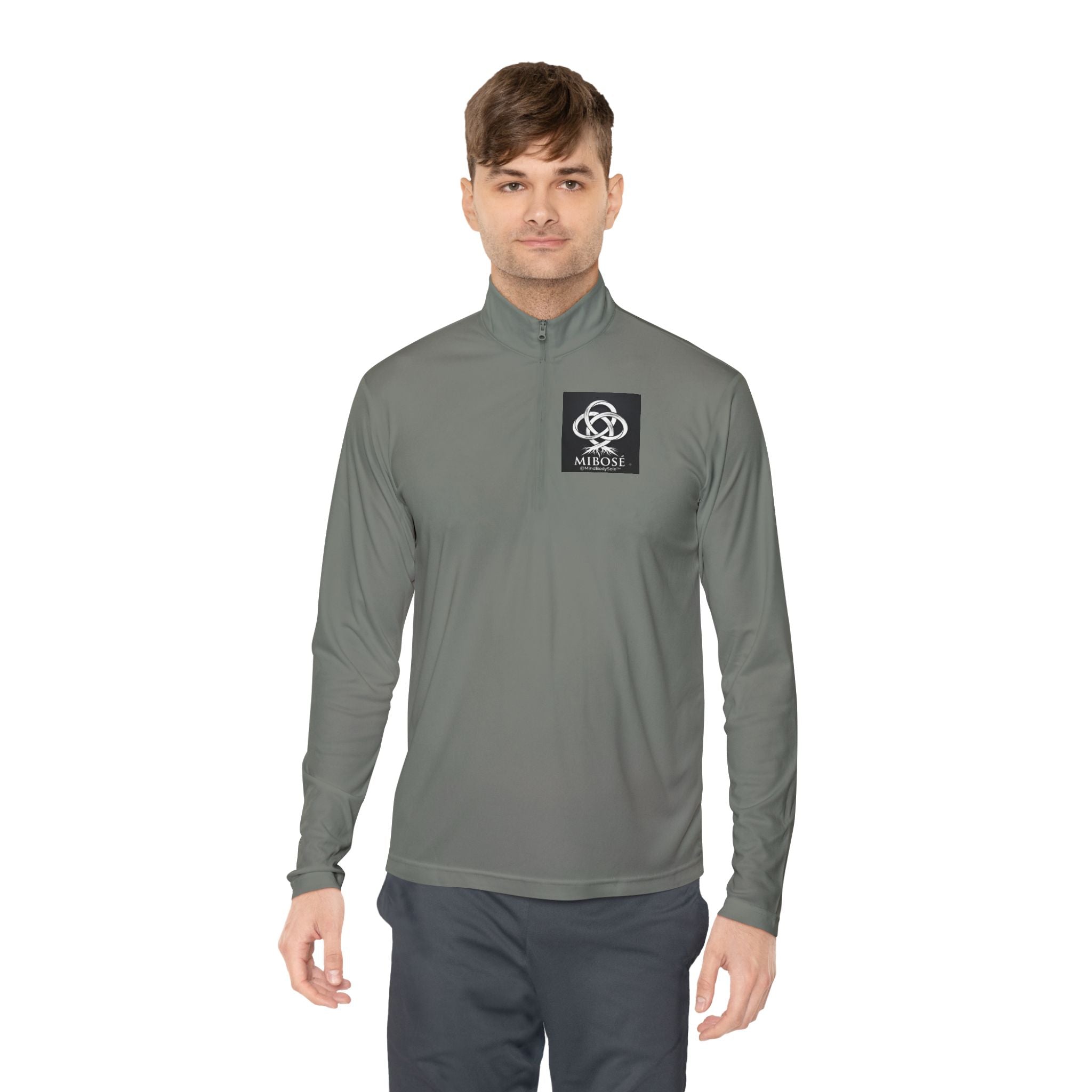 Quarter-Zip Pullover with Celtic Knot Logo – Minimalist Monochrome Athletic Top