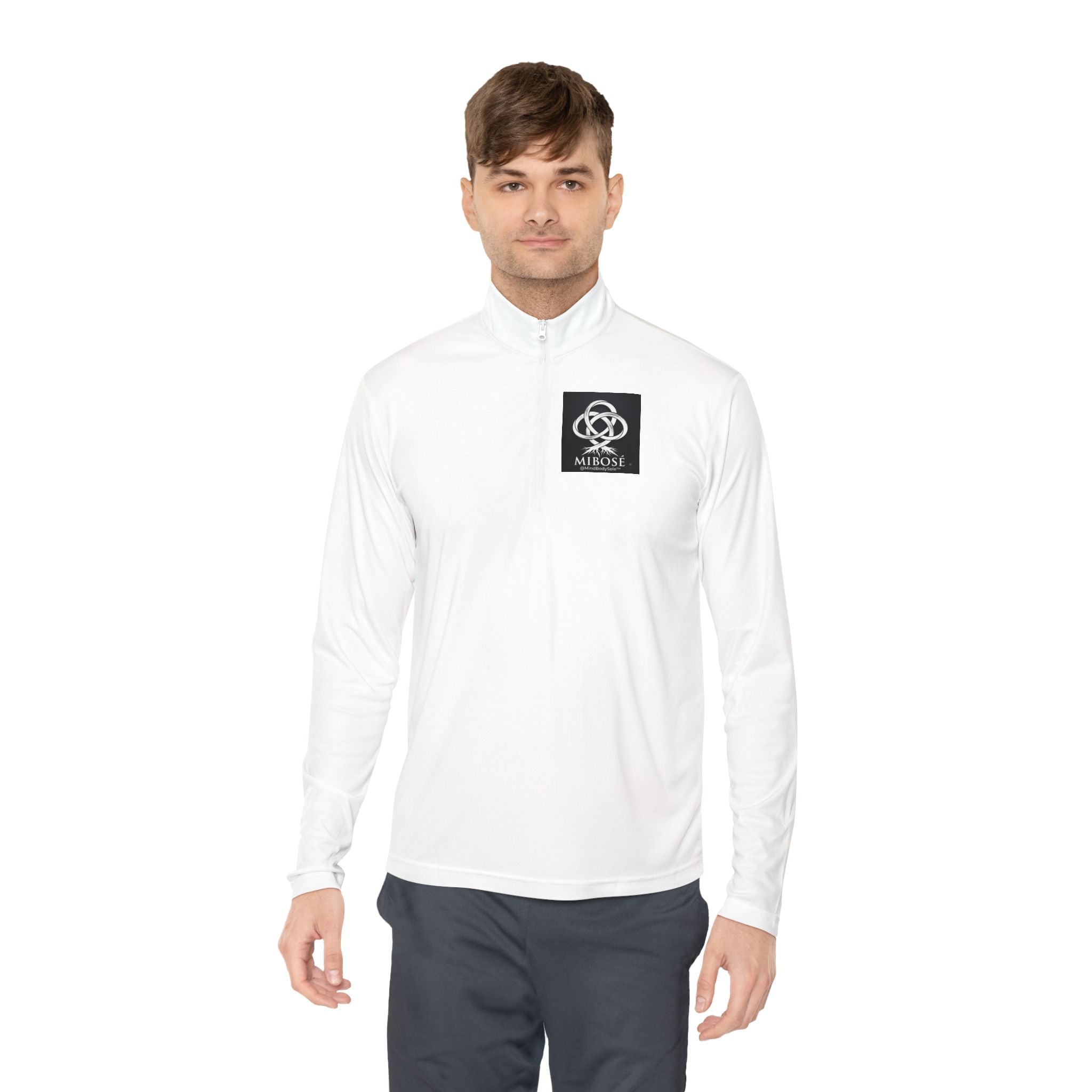 Quarter-Zip Pullover with Celtic Knot Logo – Minimalist Monochrome Athletic Top