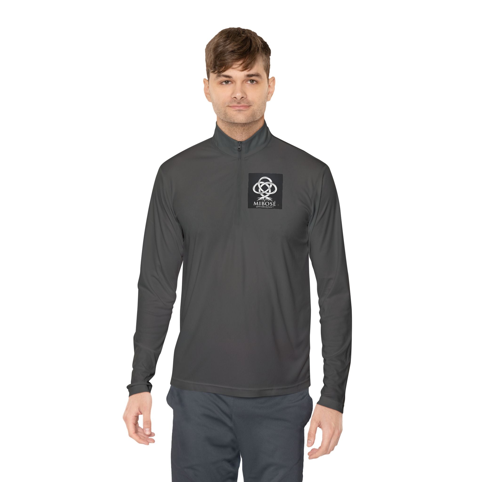 Quarter-Zip Pullover with Celtic Knot Logo – Minimalist Monochrome Athletic Top