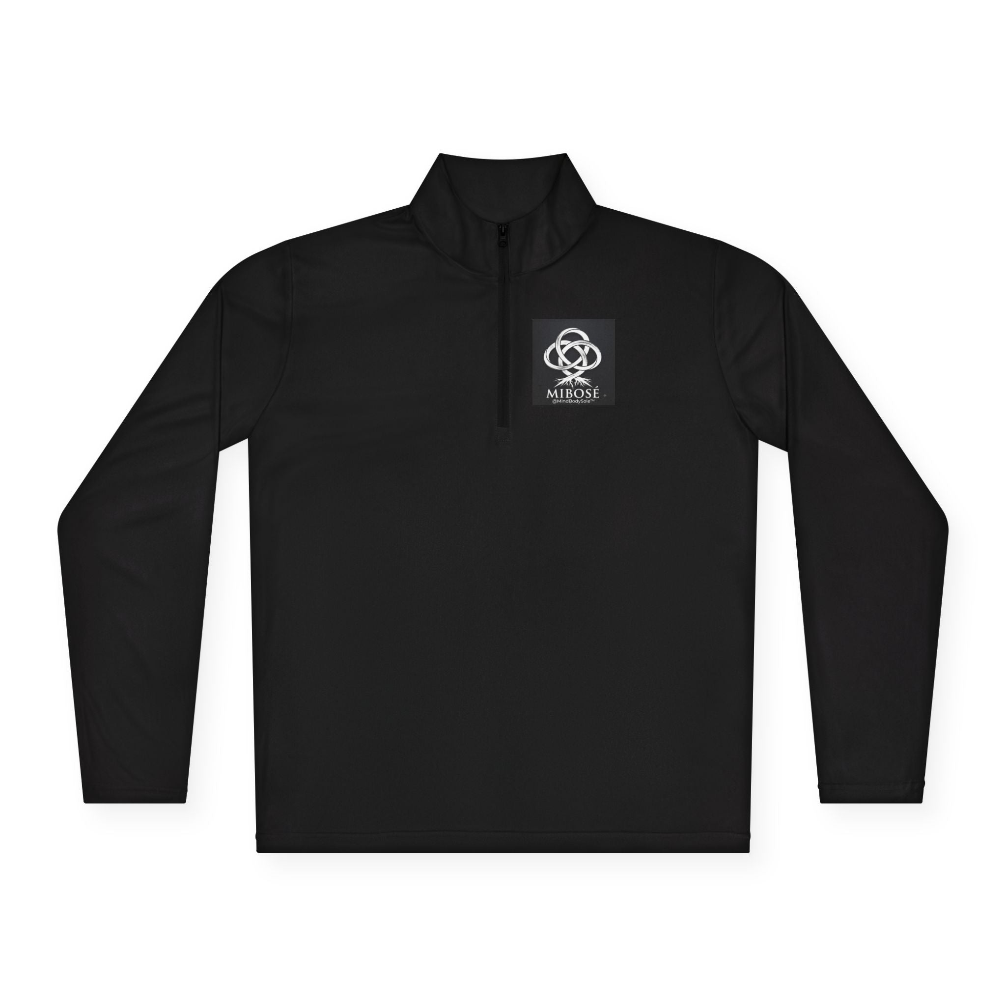 Quarter-Zip Pullover with Celtic Knot Logo – Minimalist Monochrome Athletic Top