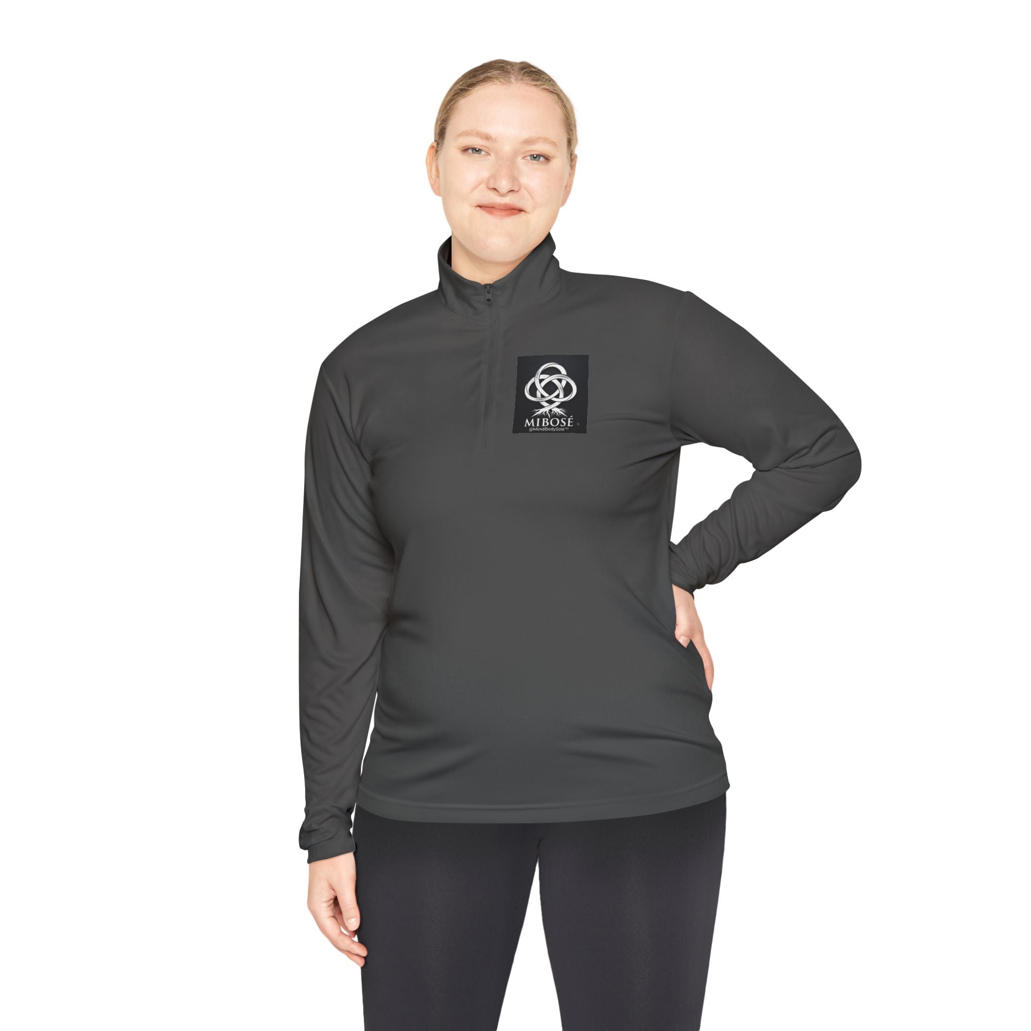 Quarter-Zip Pullover with Celtic Knot Logo – Minimalist Monochrome Athletic Top