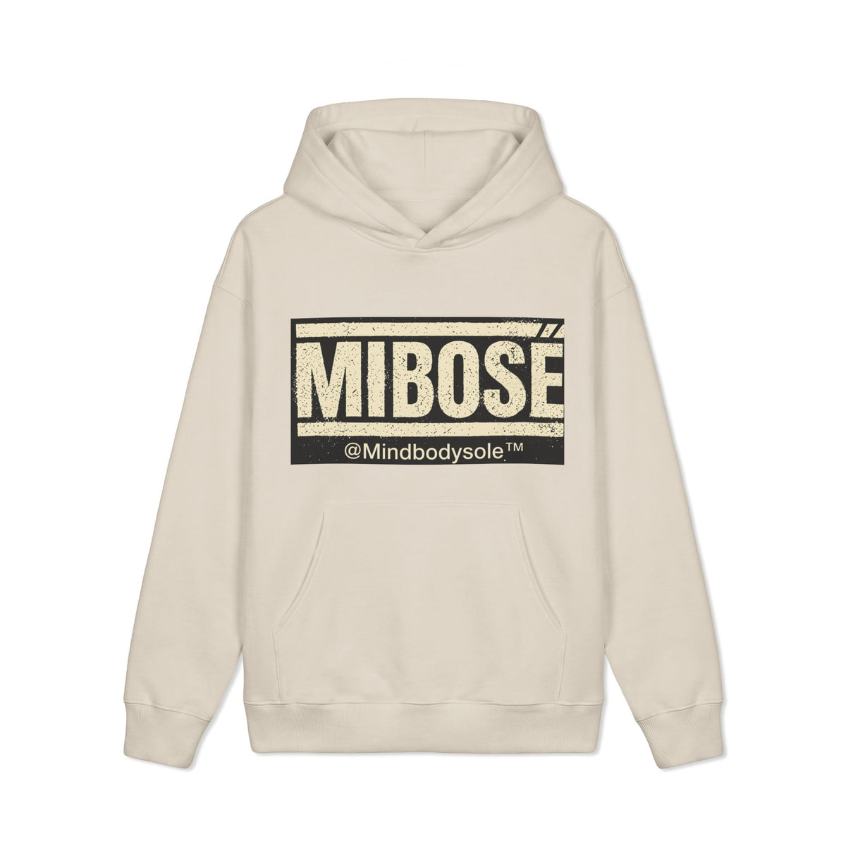 Mibose Embossed Logo Hoodie — Minimal Cream Heavyweight Pullover